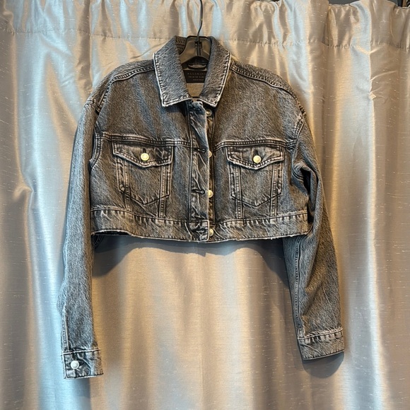 All Saints Black Cropped Jean Jacket Size 6 - Picture 1 of 4